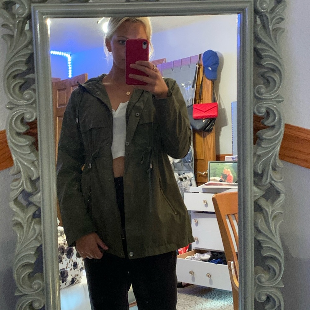 Olive green rain jacket